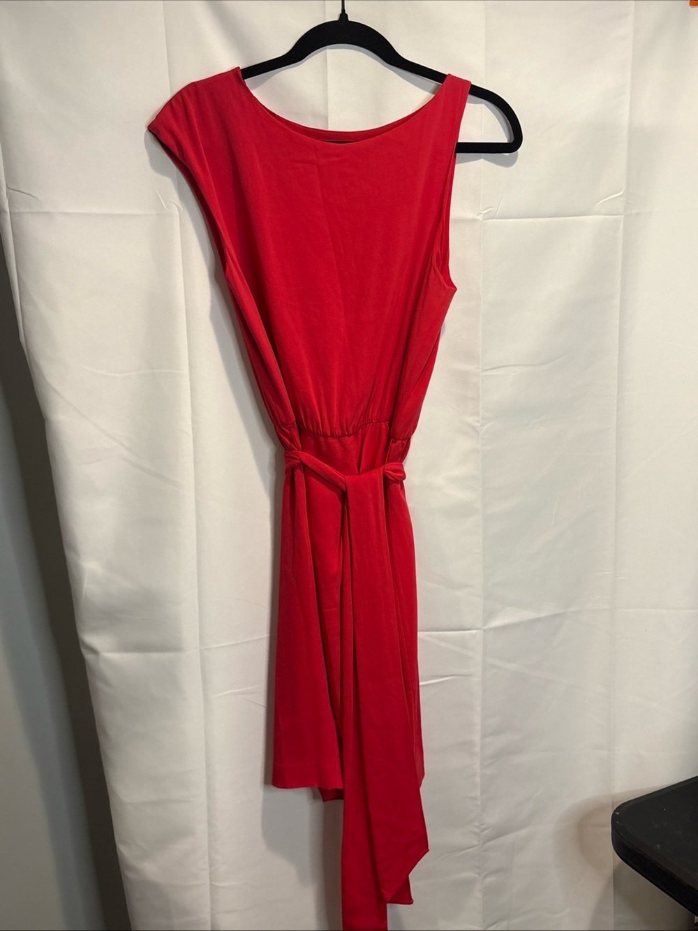 Theory One-Shoulder Red Tie-Waist Dress